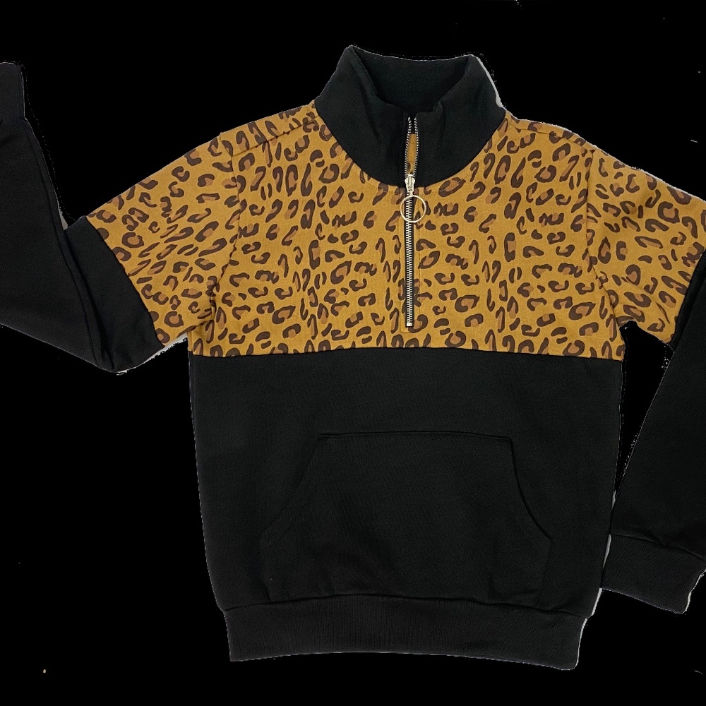 Leopard Print half zip pull over sweatshirt